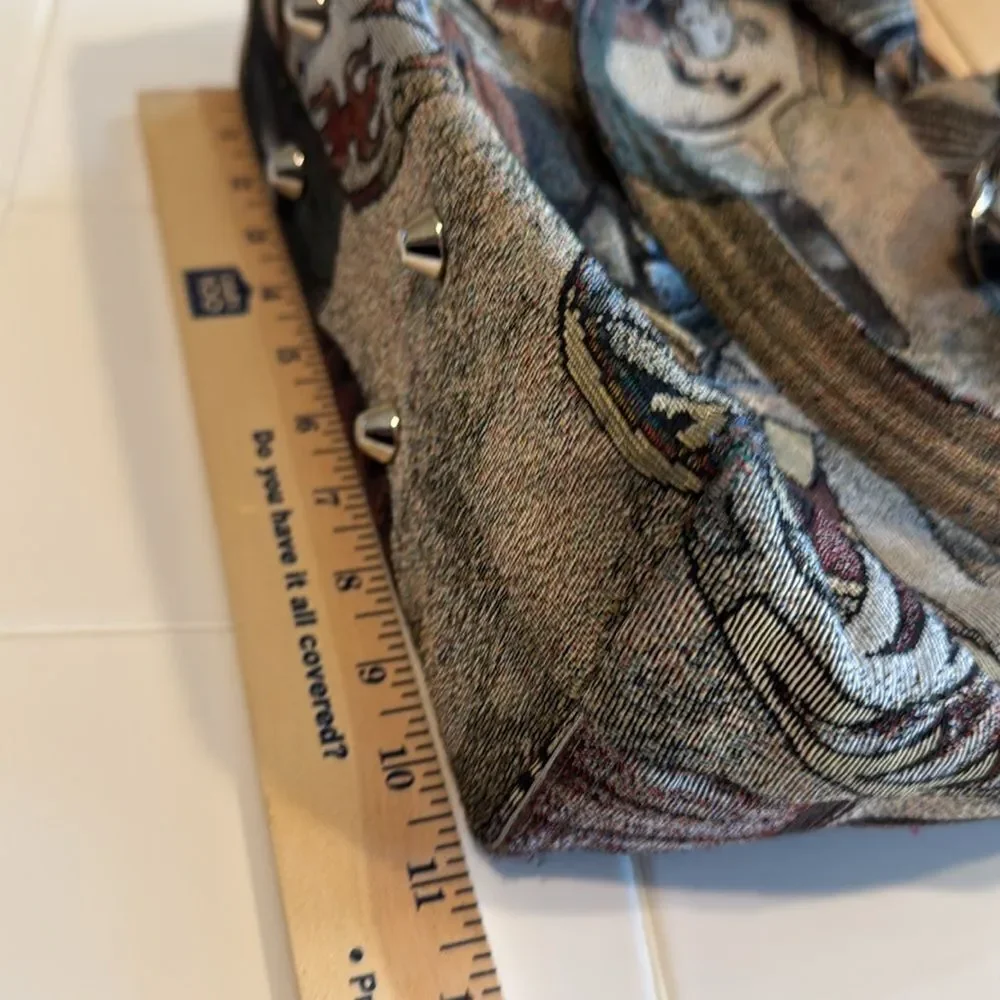 Vintage Southwest Tapestry Handbag with Wood Handles